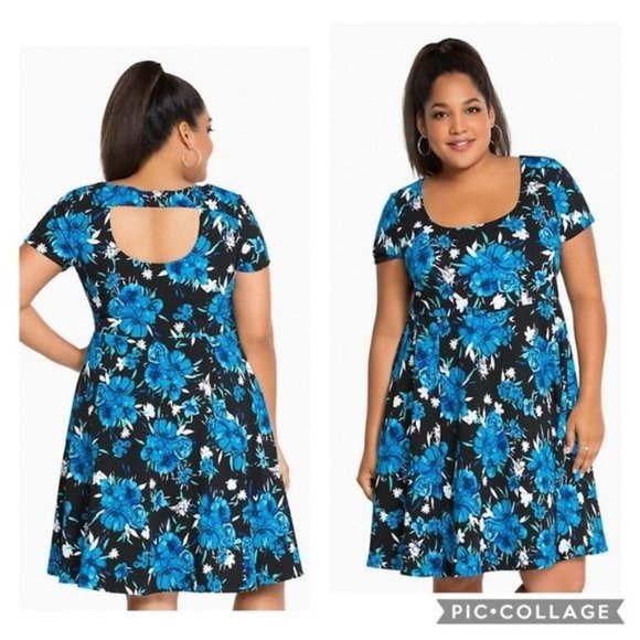 torrid Dresses & Skirts - Torrid Womens 1X Black Blue Floral Open Back Short